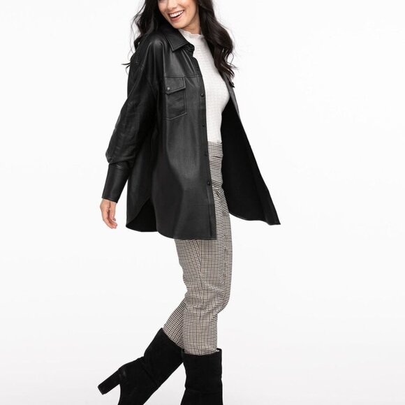 Cleo Vegan leather shacket black medium stretchy oversized jacket shirt - Picture 2 of 16